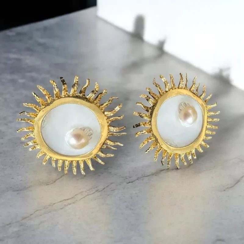925 ayar gümüş güneş küpe doğal inci hepsi trend moda