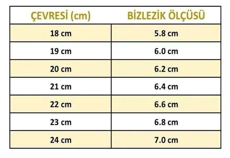 bileklik bilezik ölçüsü nasıl alınır ölçü tablosu